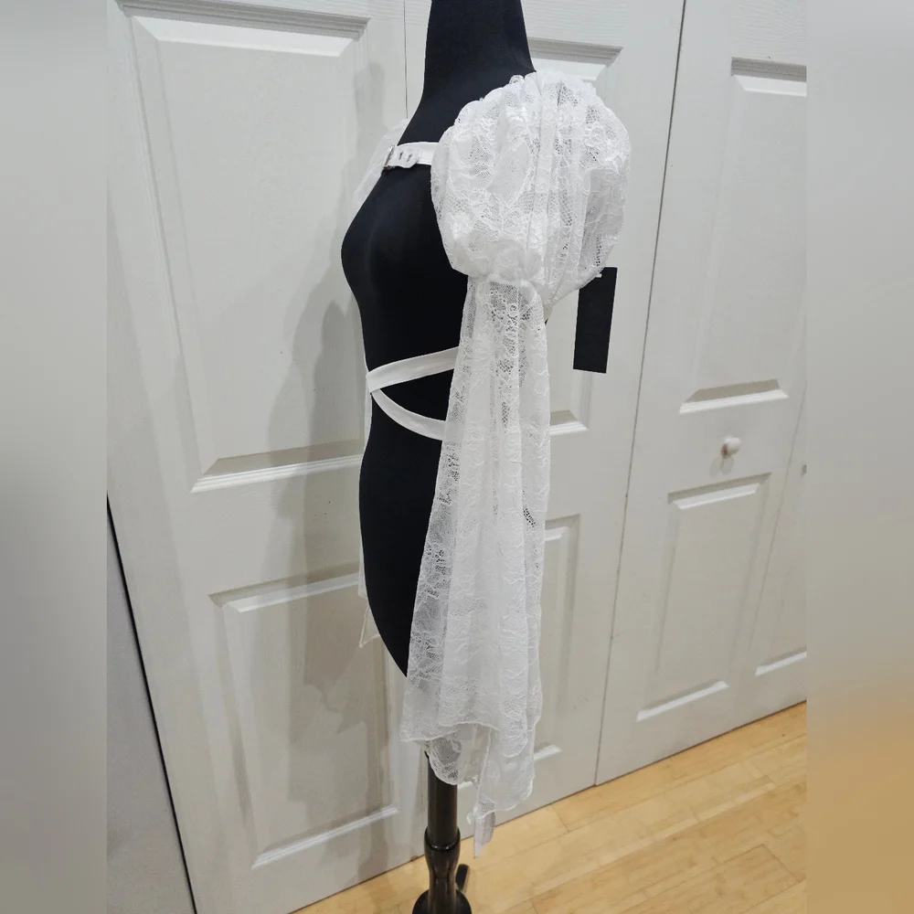 Dolls Kill Widow Goth White Lace Buckle Somber Soul Bondage Harness Shrug Top OS - Picture 7 of 10